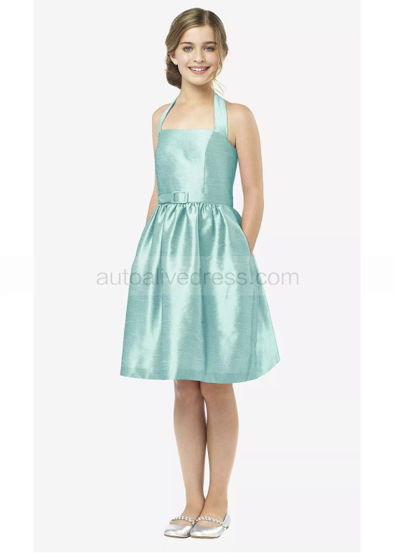 Halter Seaside Dupioni Junior Bridesmaid Dress With Pockets